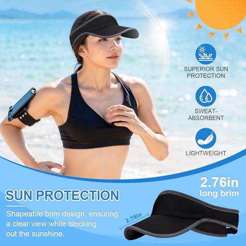 Sports Sun Visor Hat for Men & Women - Lightweight Quick-Dry - Black