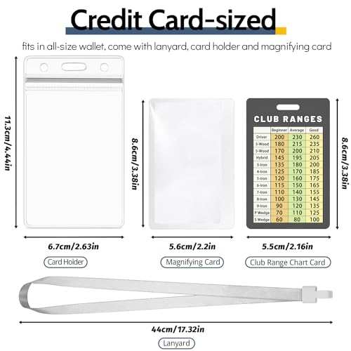 Golf Club Range Chart Card with Lanyard & Magnifier - Easy Carry