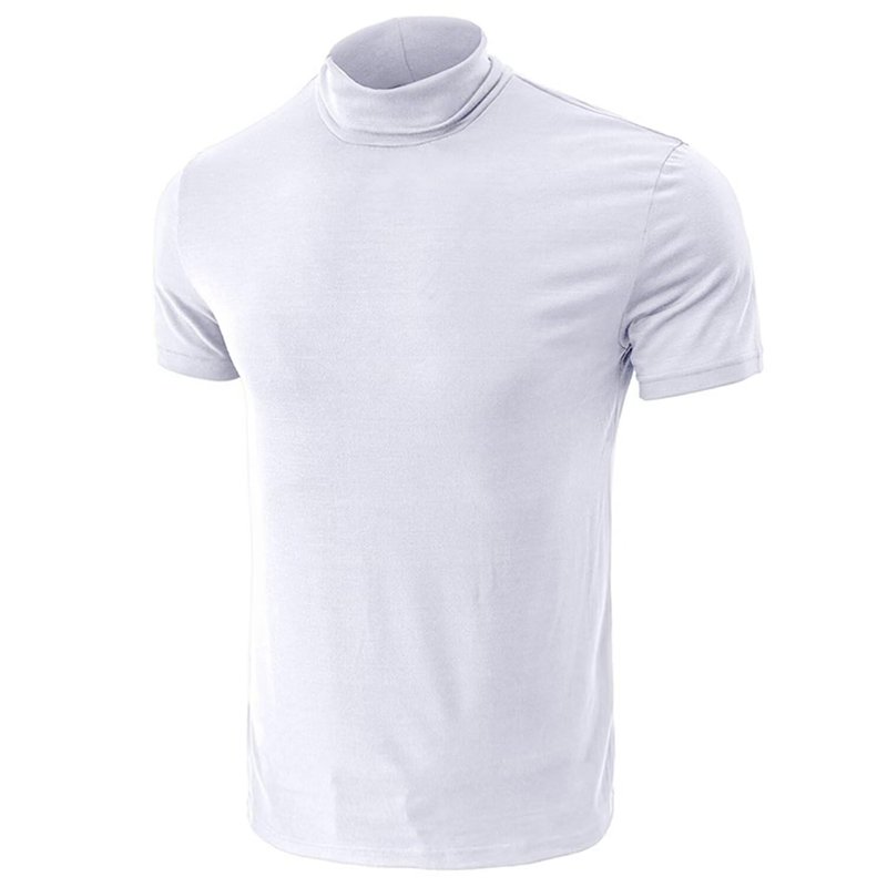 Men's Fashion Shirts Short Sleeve Mock Turtleneck T-Shirts Casual Undershirt Tops White XL