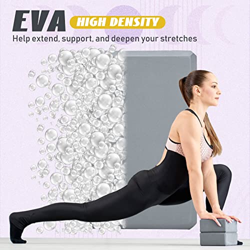 Yoga Blocks Set of 6 - Gray EVA Foam, Non-Slip for Stability