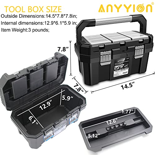 Anyyion 13 inch Small Tool Box with Removable Tray, Truly Strong and Durable For Hobby or Craft Storage Toolbox, (Internal Size:12.9"Lx6.1"Wx5.9"H)