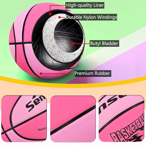 Senston Pink Size 5 Outdoor Basketball 27.5'' Premium Grip with Pump