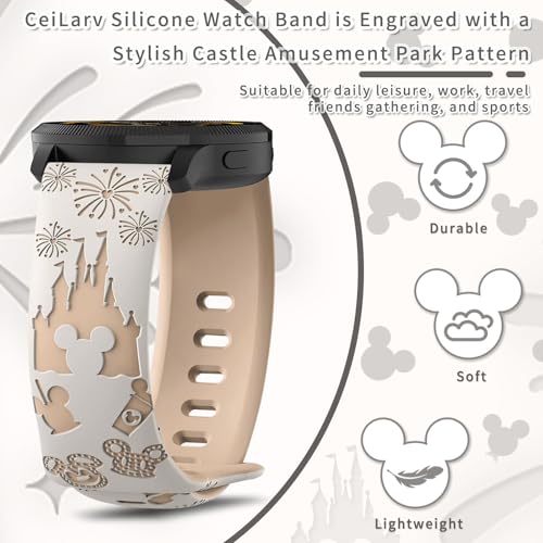 22mm Engraved Silicone Watch Band - Breathable Soft Strap - Starlight & Milk Tea