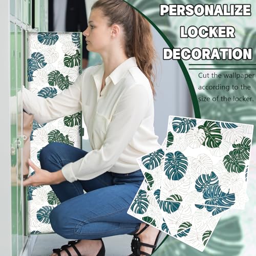16 Pcs School Locker Magnetic Wallpaper 12" x 12" Removable Magnetic Locker Sheet Trimmable Wall Magnetic Sticker Back to School Locker Decorative Accessories for Girls, Students (Green Leaves)