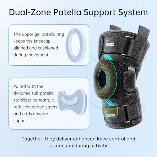 ZEAZEN Adjustable Medium Hinged Knee Brace with Dual Metal Side Stabilizers & Patella Support for ACL & Meniscus Recovery