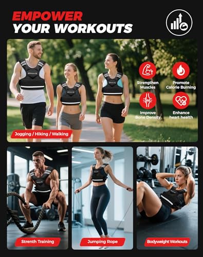 BAGAIL Black Adjustable Weighted Vest 12-18 lb for Women, Reflective & Removable Weights