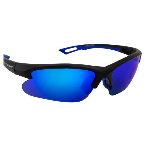 Optic Edge Fireball Wraparound Sports & Motorcycle Sunglasses for Men or Women Semi-Rimless Matte Black Frame w/Dielectric Blue Mirror Lens