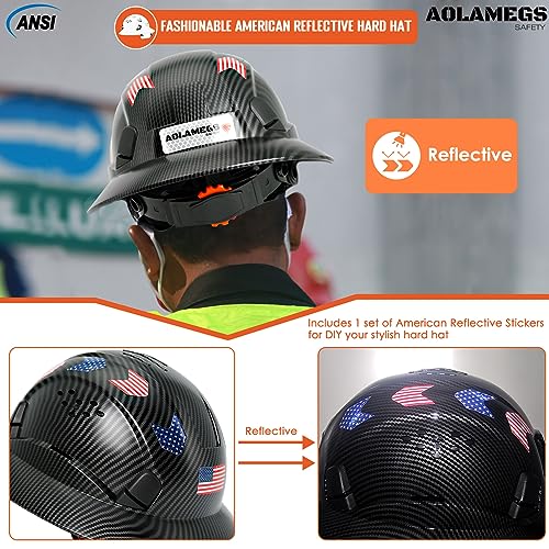 Carbon Fiber Pattern Full Brim Hard Hat with Visor-OSHA Approved Construction Safety Helmet for Men Women,ANSI Z89.1 Vented Reflective Hardhat with Hard Hat Chin Strap,6-Point Suspension