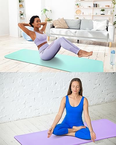Woanger Yoga Mats Set - 2 Thick Non-Slip Exercise Mats in Purple & Light Green