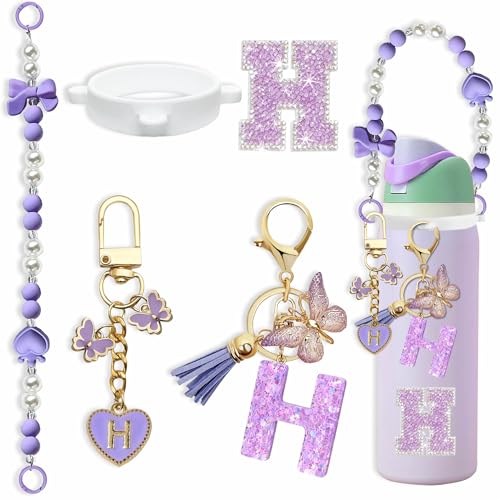 Purple Owala Water Bottle Accessories Set - Letter Charm & Strap, 5pcs - Compatible with 24oz-40oz Bottles
