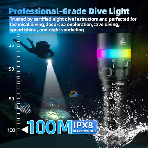 Sofirn SD08 3200lm Dive Light – IPX8 Waterproof Underwater Torch with RGB Ring, 100m Depth