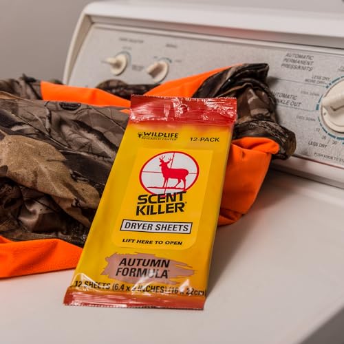 Scent Killer Dryer Sheets for Hunting Clothes - Autumn Forest, 12 Pack