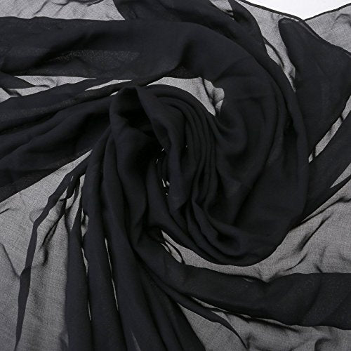 Chiffon Beach Cover Up for Women - Lightweight Swimwear Sarong - Pure Black