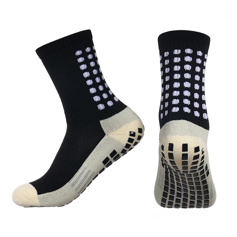 Anti-Slip Grip Soccer Socks - 4 Pairs, Black, One Size