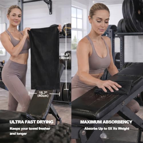 Microfiber Gym Towel Set - Quick Dry, Absorbent, 31.5"x15.7", Black - Set of 5