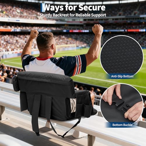 Stadium Seats with Back Support & Padded Cushion - 20.5" Black