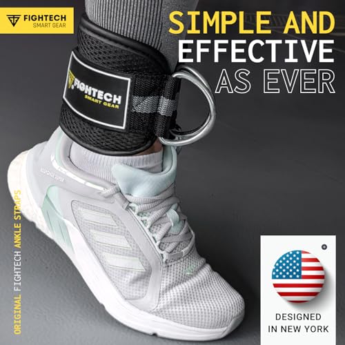 FIGHTECH Classic Black Ankle Straps for Cable Machine - Padded Leg Workout Cuffs, Pair