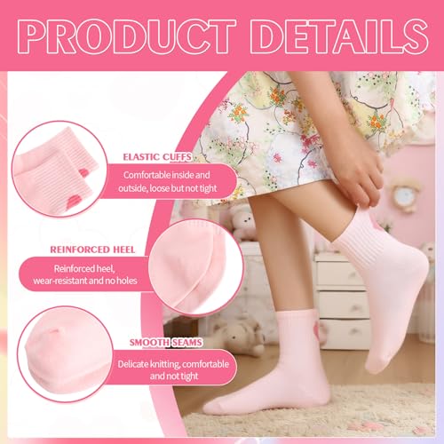Jspupifip 6 Pairs Kids Girls Pink White Crew Athletic Socks Age 3-12