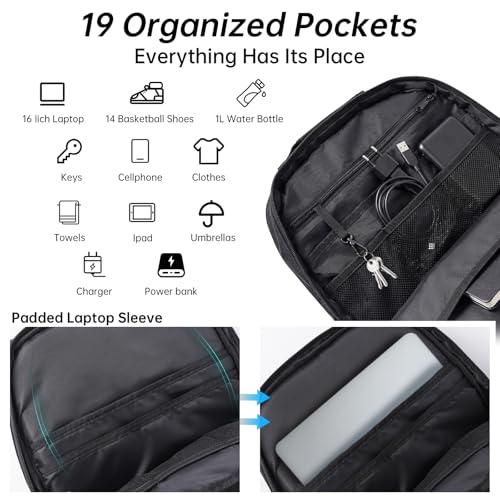 Gemgoal Black Extra Large Basketball Bag with Size 14 Shoe Pocket & Detachable Mesh - New Black