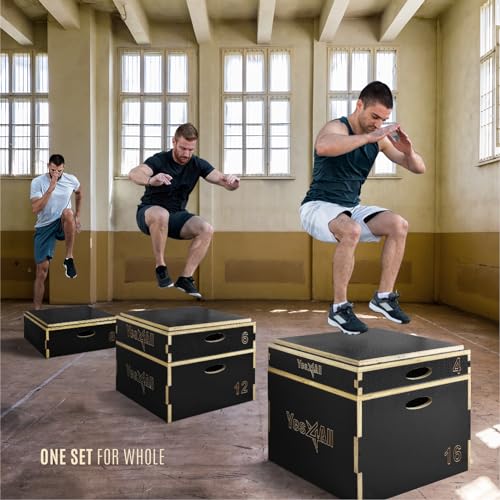 Plyometric Jump Box - 3 in 1 Adjustable Wooden Platform - 6" Black