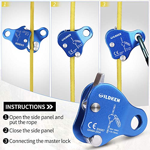 WILDKEN Blue Climbing Ascender Fall Protection Belay Device Rope Grab