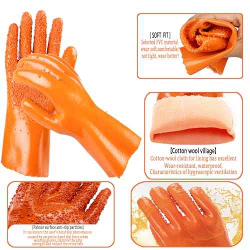 6 Pairs Heavy Duty Sewer Gloves | PVC Coated Abrasion Resistant Work Gloves for Drain Cleaning & Plumbing | Oil & Chemical Resistant, Non-Slip Grip