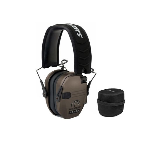 Walker's Game Ear Razor Slim Lightweight Shooting Hunting Range Hearing Protection Muffs (Earth) Bundle with Protection Case (2 Items)