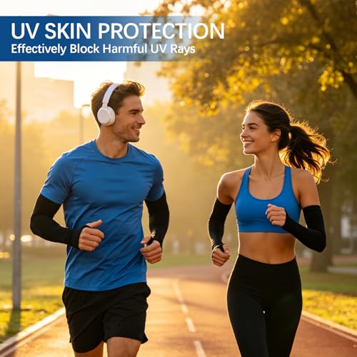 Anpuimult 12 Pairs Black Compression UV Sun Protection Arm Sleeves with Thumb Hole - 6 Pairs Variation