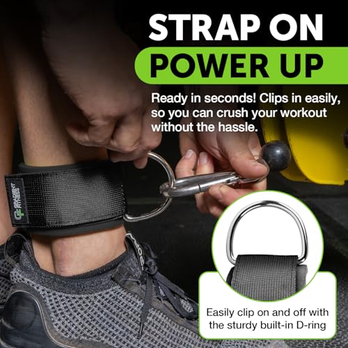Ankle Straps for Cable Machines - Black 1 D-Ring (2 Pack)