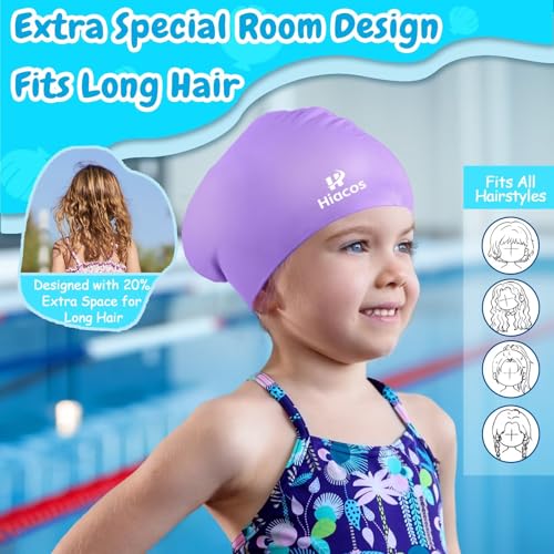 Kids Waterproof Silicone Swim Cap for Girls & Boys - 2 Sizes, Black, 8-15 Years