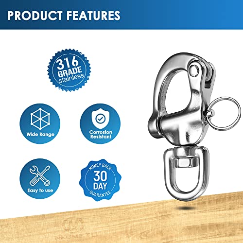316 Stainless Steel Swivel Eye Snap Shackle - 2-3/4 Inch, 2Pcs