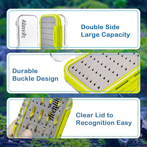 Fly Fishing Fly Box - Double Sided, Waterproof, Size A: 4.24x3.04x1.36inch - Green