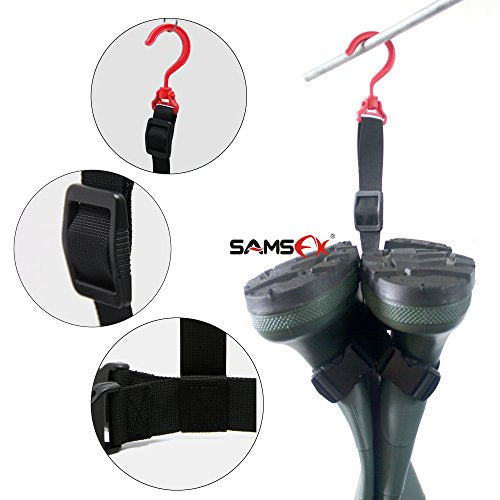 Fishing Wader Boot Hanger with Adjustable Strap - Red Plastic Hook