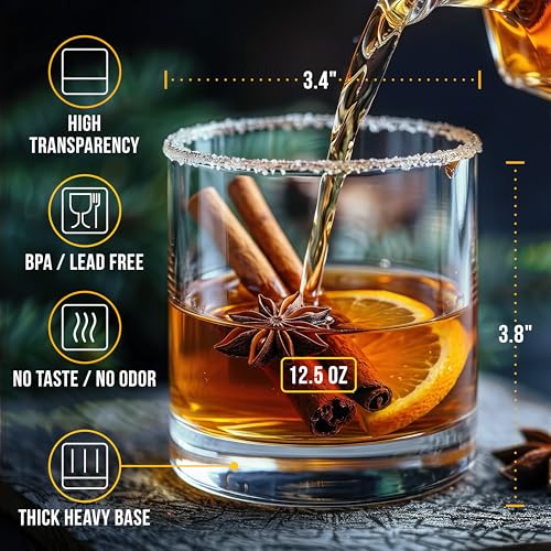 Bravario 12.5 oz Unbreakable Plastic Whiskey Glasses Set of 8 - Shatterproof Tritan Old Fashioned Drinkware Dishwasher Safe