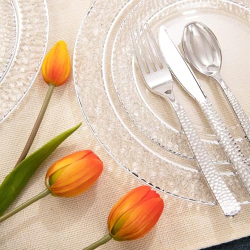 Ciaell 150PCS Silver Disposable Plastic Plates Cutlery Set for Weddings & Parties
