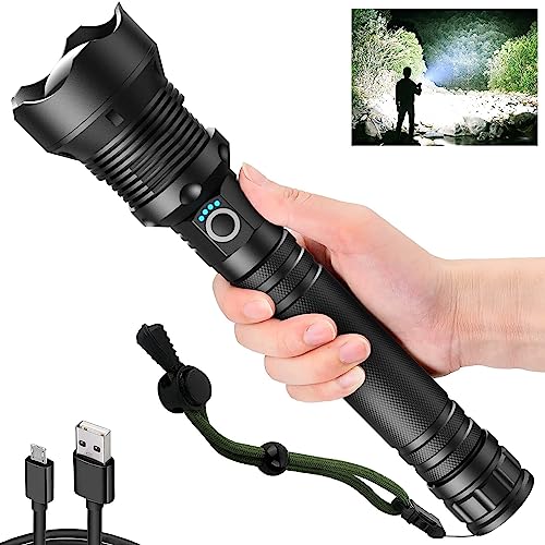Rechargeable LED Flashlights, 100000 High Lumens Super Bright Flashlights with 5 Modes Waterproof Zoomable Flash Light for Outdoor Emergency