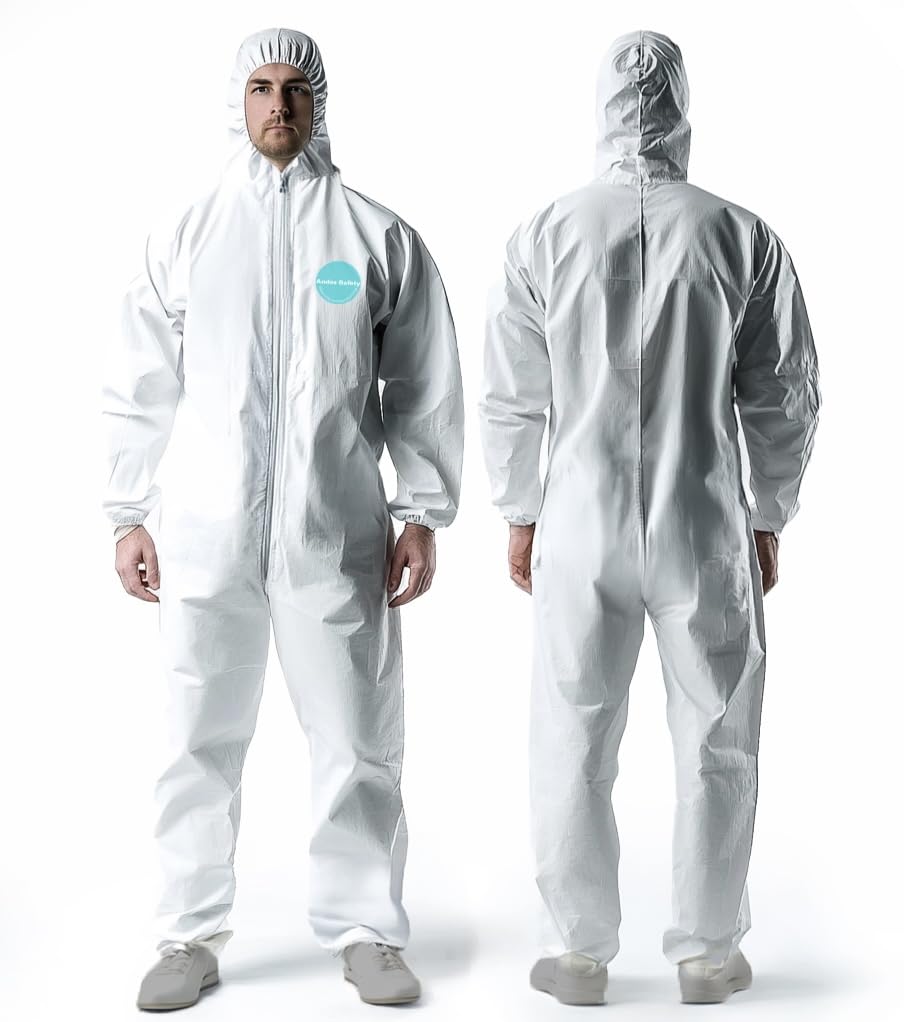 Andes Safety Hazmat Suits, Heavy Duty Full Body Disposable Paint Suits, Coveralls with Hood, Elastic Wrists and Ankles, Available in 10 Sizes, Extra Small