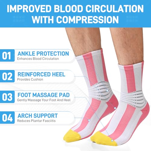 Compression Ankle Support Socks for Plantar Fasciitis Relief - Large Pink+Orange+Brown (3 Pack)