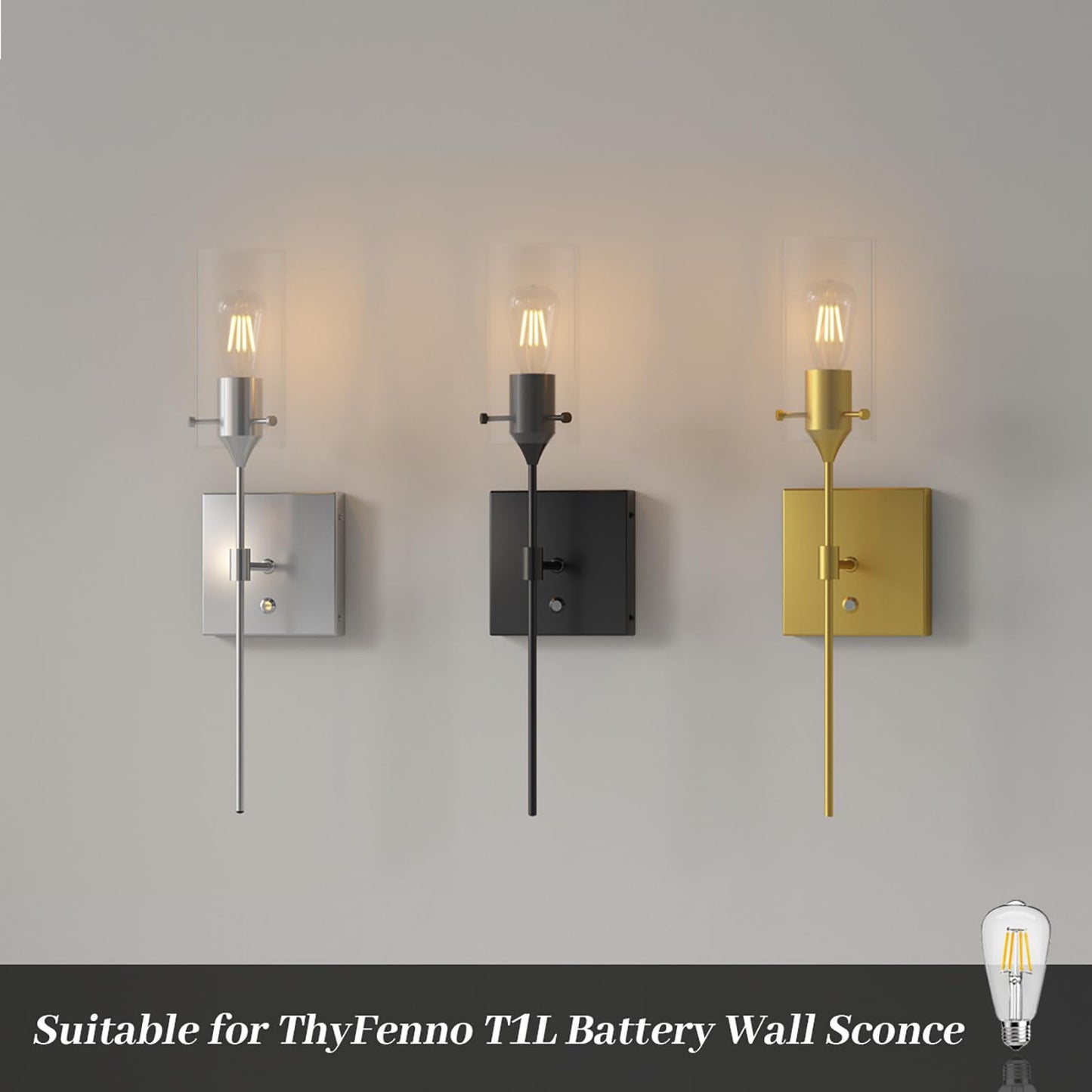 ThyFenno 2 Pack E26 LED Bulbs Battery Operated Wall Sconce, Dimmable Replacement Bulbs