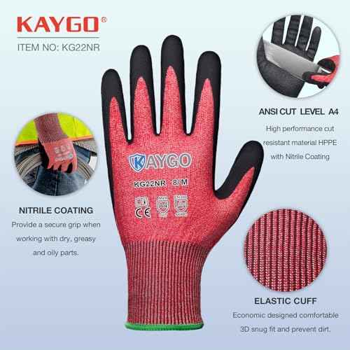 KAYGO Cut Resistant Gloves Micro Finishing Nitrile Coated,ANSI Cut Level A4,KG22NB