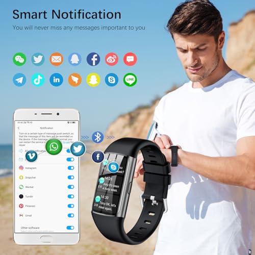 FKGZJF Black Waterproof Fitness Smart Watch with Heart Rate & Blood Oxygen Monitoring