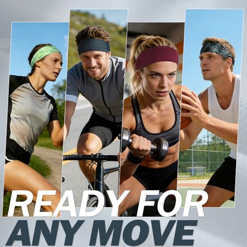 Black Running Headbands - 5 Pack Non-Slip Moisture Wicking Sweatbands