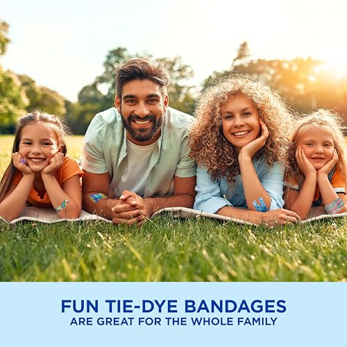 Tie-Dye Adhesive Bandages - 100 Count Flexible Fabric Wound Care