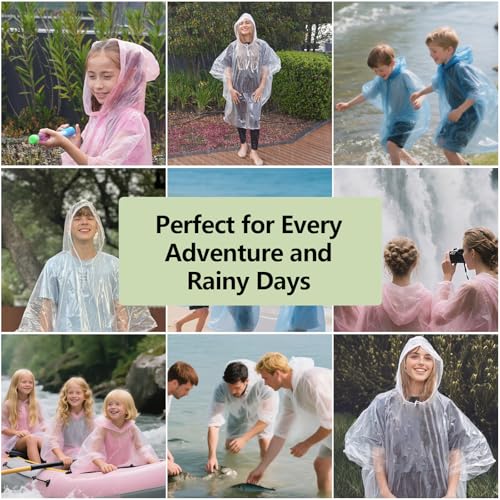 Emergency Disposable Rain Ponchos Family Pack - Clear Adult 4 Packs
