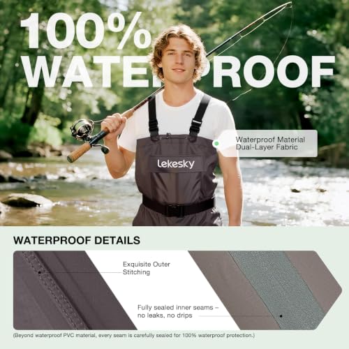 Lekesky M12 Brown Waterproof Fly Fishing Chest Waders with Boots Men Women