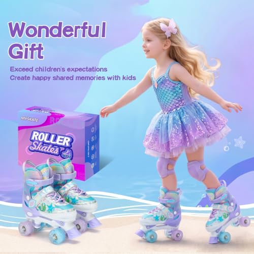 K KORMAN Purple Adjustable Kids Roller Skates for Girls, Light-Up Wheels, Safety, Medium - Big Kid