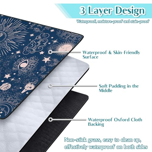 Awufncksn 6'8 x 6'8 Waterproof Picnic Blanket Beach Mat Sun & Moon Blue
