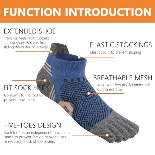 ABTRAV Multicolor Men's Toe Socks No Show Athletic Five Finger Socks Arch Support 9-12