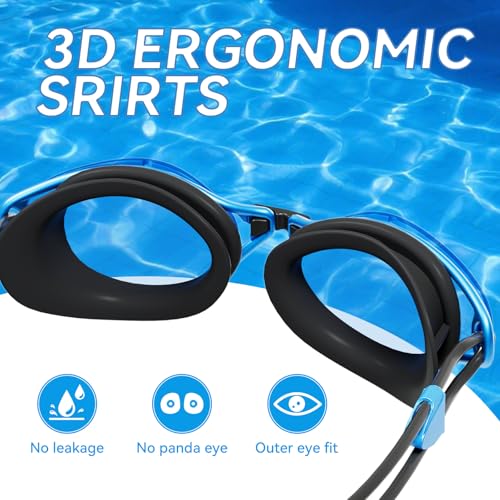 Swim Goggles with Blue Lens & Frame - Anti-Fog UV400 Protection