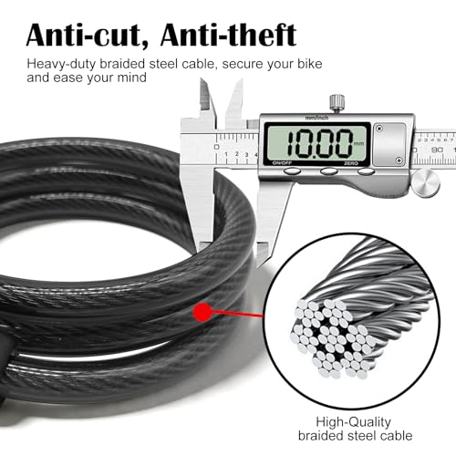 4-Digit Resettable Bike Lock Cable - 3 Feet Long, 10mm Thick, Black